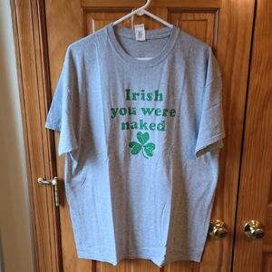 Gildan Gray Mens Tee with Green Shamrock Print